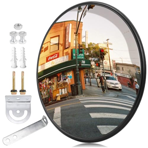 Espejo de tráfico, 30 cm Espejo convexo para garaje y entrada, Espejo de tráfico de gran angular ajustable para tráfico, entradas, almacenes, patios, tiendas (Compatible con interiores y exteriores)