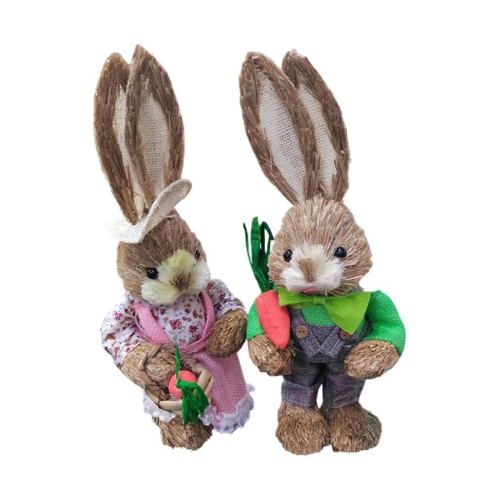 QUXVUIS Charming Bunny Figurines Exquisite Straw Rabbit Sculptures Work Wonders As Eye-catching Indoor Or Outdoor Decorations Year Round Easter Bunny, Style B