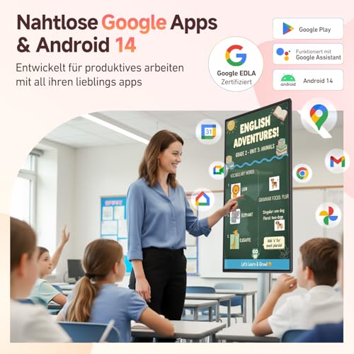 JAV Smart Board 55 Zoll Interaktive Whiteboard Ständer Ein Satz Drehbares Display Android 14 Google EDLA Zertifiziert 8+128GB für Live Streaming Büro Klassenzimmer
