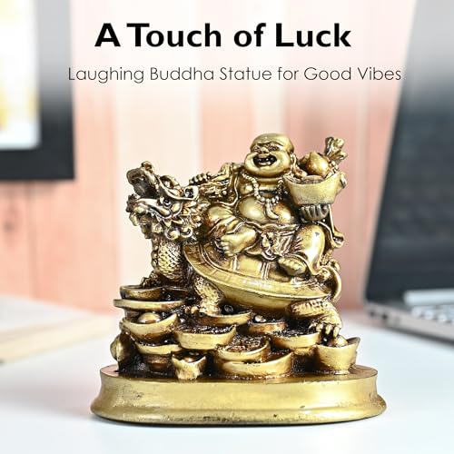 Image of ZAICUS Laughing Buddha Sitting on Dragon Tortoise - Symbol of Wealth, Prosperity & Good Luck - Decorative Feng Shui Figurine for Home, Office, or Meditation Space - Unique Gift and Fortune