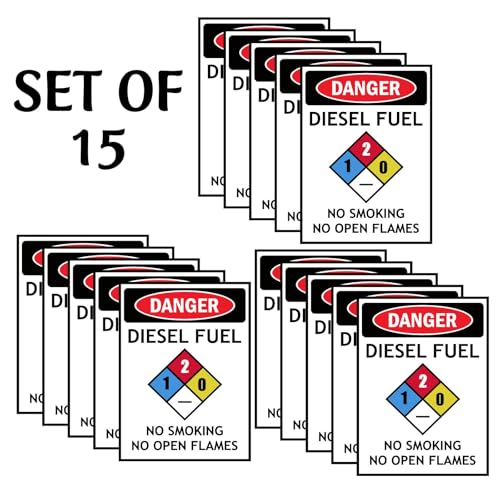 Image of CVANU Danger DIESEL FUEL No Smoking No Open Flames Warning Safety Self-Adhesive Waterproof PVC Vinyl Sign Sticker Size (11.7inchX8.3inch) Pack of 15