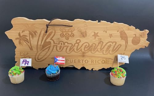 Tabla de cortar de bambú con forma de Puerto Rico Boricua miniatura 5