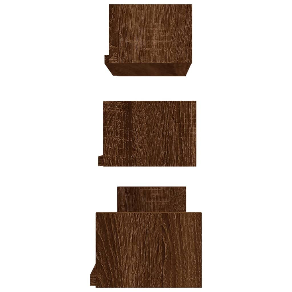 Estantería flotante de pared de madera de roble marrón, 3 unidades