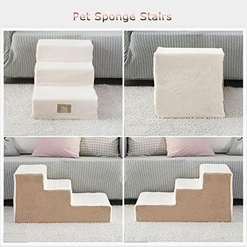 U/D Pet Steps/Stairs, Dogs & Cats 2/3-Step Dark Gray, Brown, Washable Sponge Climbing Ladder Small Bedside Ladder Dog Cat Sofa Ladder Mat,Brown,70x38x36cm