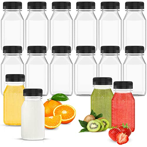 Woowair Paquete De 16 Mini Botellas Vacías De Plástico 120ml, Botellas De Jugo Con Tapa, Transparentebotellas De Bebida Plástico Reutilizables, Para Almacenar Zumo Leche Batidos O Bebidas Caseras