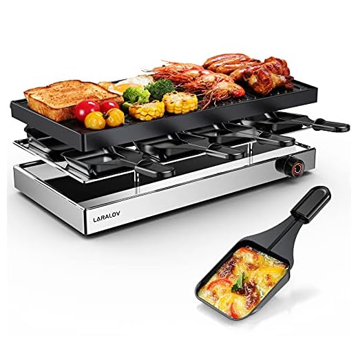 Laralov Raclette Table Grill, Smokeless Grill Indoor Electric Grill and Griddle Plate,1500W Korean BBQ Grill for 8 people Family Gathering Non-Stick Surface,Temperature Control & Dishwasher Safe