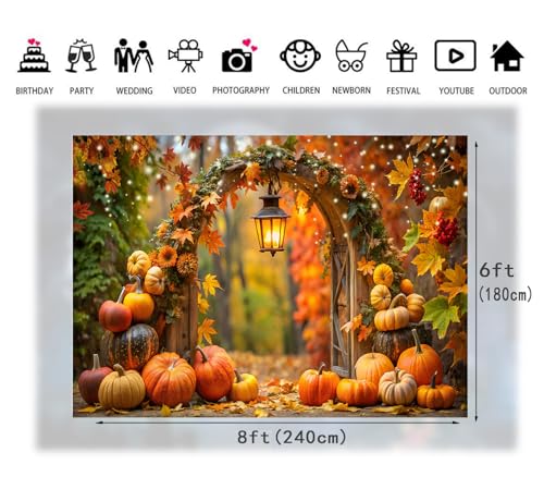 LTLYH 8X6FT Fall Thanksgiving Backdrop Autumn Pumpkin Harvest Background Farm Barn Banner Supplies Photo Booth Prop 339 by LTLYH - Image 5