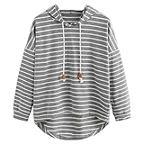 VJGOAL Mujer otoño Plus Size Moda Raya con Bolsillos Casual Sweatshirt Manga Larga Crop Jumper Pullover Tops (Gris, XL)