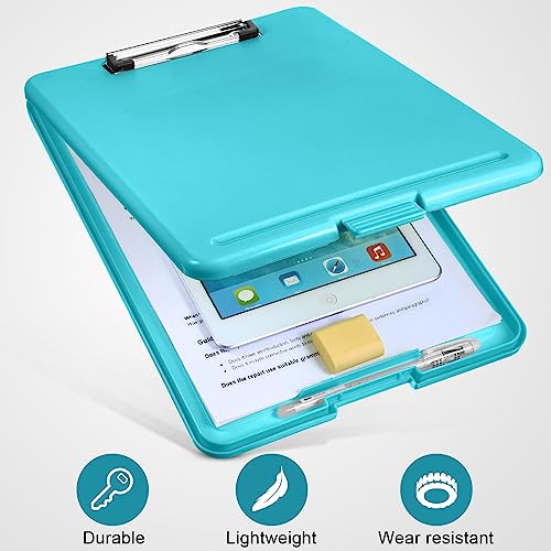 10 Pieces Clipboard with Storage Plastic Storage Clipboard Nursing Clip Board Foldable Clip Board with Low Profile Clip for Home Office School, Size 9.5 x 13.5 Inch(Bright Color) - Thumbnail 5