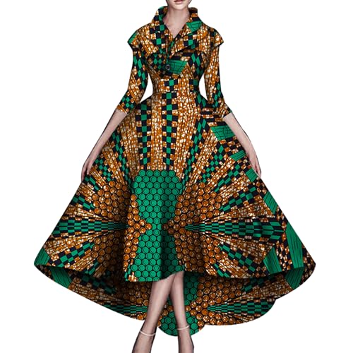 Image of African Dresses for Women A-line Floor-Length Dress Traditional Ankara Kente Print Evening Dress