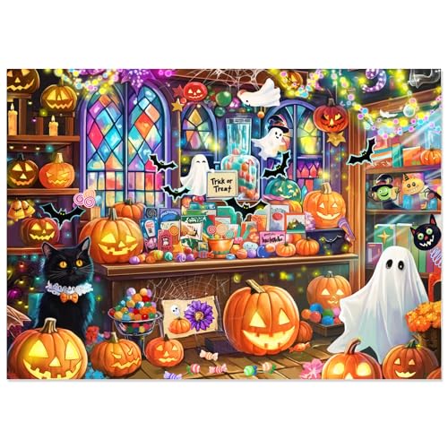 1000 Piece Halloween Jigsaw Puzzle for Adults, Ghost Candy Shop Theme - image 1