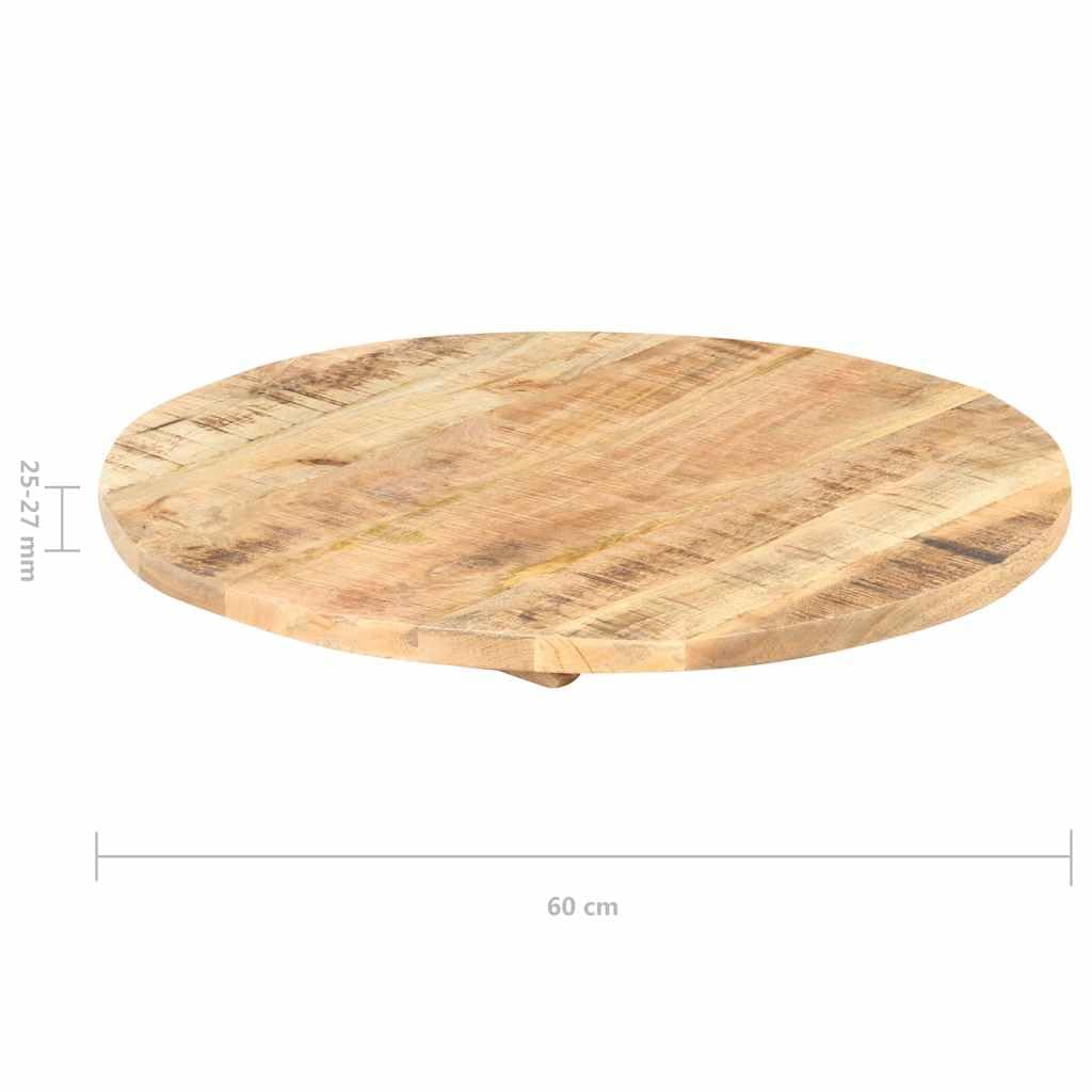 Générique Tischplatte aus massivem Mangoholz, rund, 60 cm, Dicke 25 – 27 mm, raue Oberfläche, industriell, für Restaurant, Café oder Hotel, leicht zu reinigen mit einem feuchten Tuch