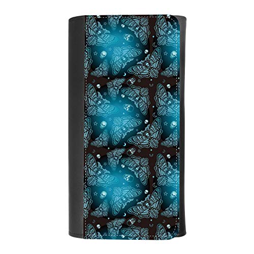 (Mysticism moth dead Head, skull, moon, stars) women's Patterned Leather Buckle Trifold Wallet Bag Pouch Holster With Credit Card Holder insurance for smartphones