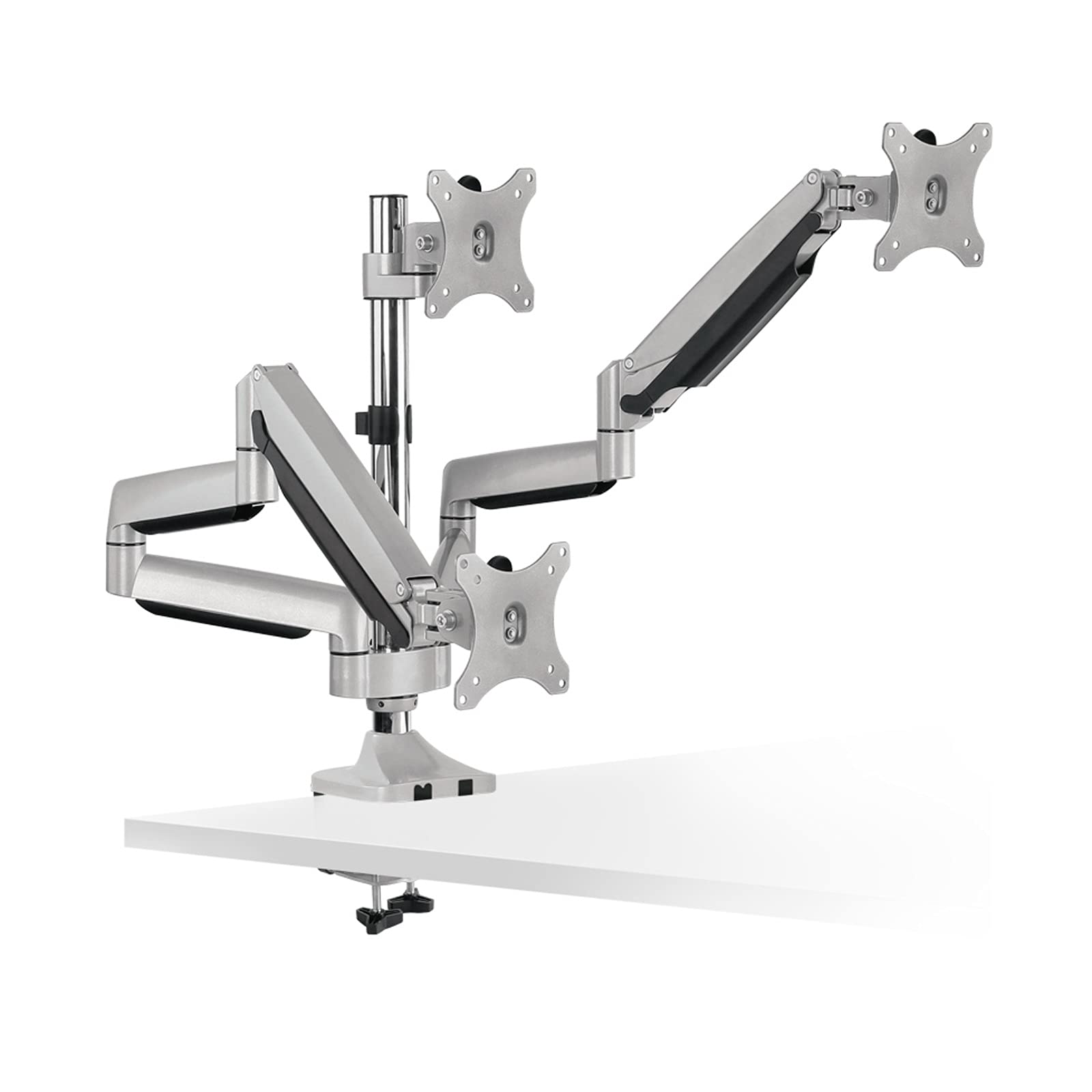 HPTHLY Monitor Arm Triple Monitor Stand Mount 3 Monitor Desk Mount 13"-32" Monitor Stand With Clamp, Grommet Kit,Holds Screen Up To 15.4 Lbs/Arm With 75/100Mm Vesa Monitor