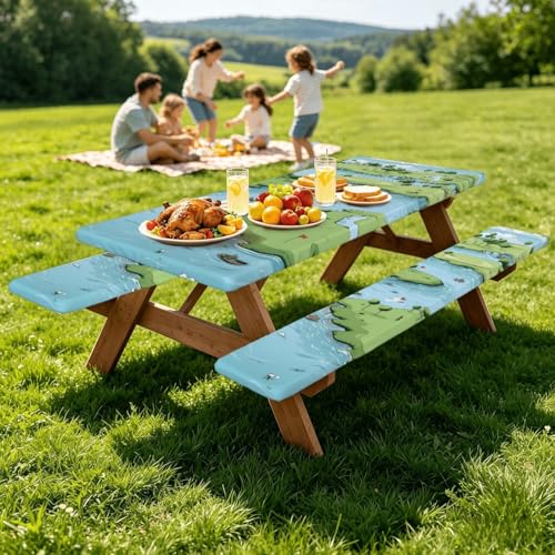 Nappe pique-nique imperméable 183cm housse table jardin rectangulaire - 8