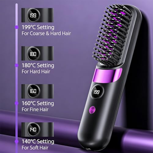 Peine alisador de cabello inalámbrico con calentamiento rápido en 30 segundos portátil para viaje con funda segura para peinar miniatura 5
