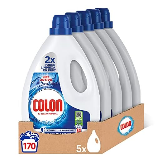 Colon Gel Activo - Detergente para lavadora líquido, fórmula higiene, adecuado para ropa blanca y de color, formato gel - pack de 5, hasta 170 dosis
