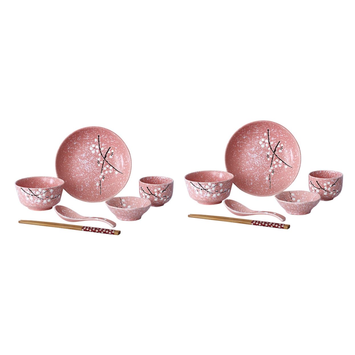 Ciieeo Set Stoviglie Giapponesi 12 Pezzi in Ceramica Rosa, Kit Posate e Piatti per Casa, Stile Delicato per Party e Uso Quotidiano