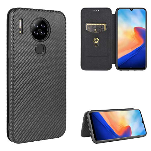 Pelanty Blackview A80 ケース 手帳型 炭素繊維調 Blackview A80S 携帯カバー 背面ケース 軽量 薄型 財布型 カード収納 ブラックビュー A80/A80S スマホケース マグネット ストラップ付き 耐衝撃 全面保護-ブラック