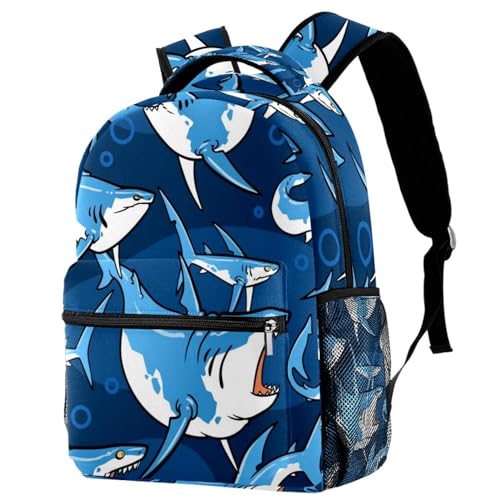 Sac à dos requins féroces bleu foncé grand format 29.4x20x40cm