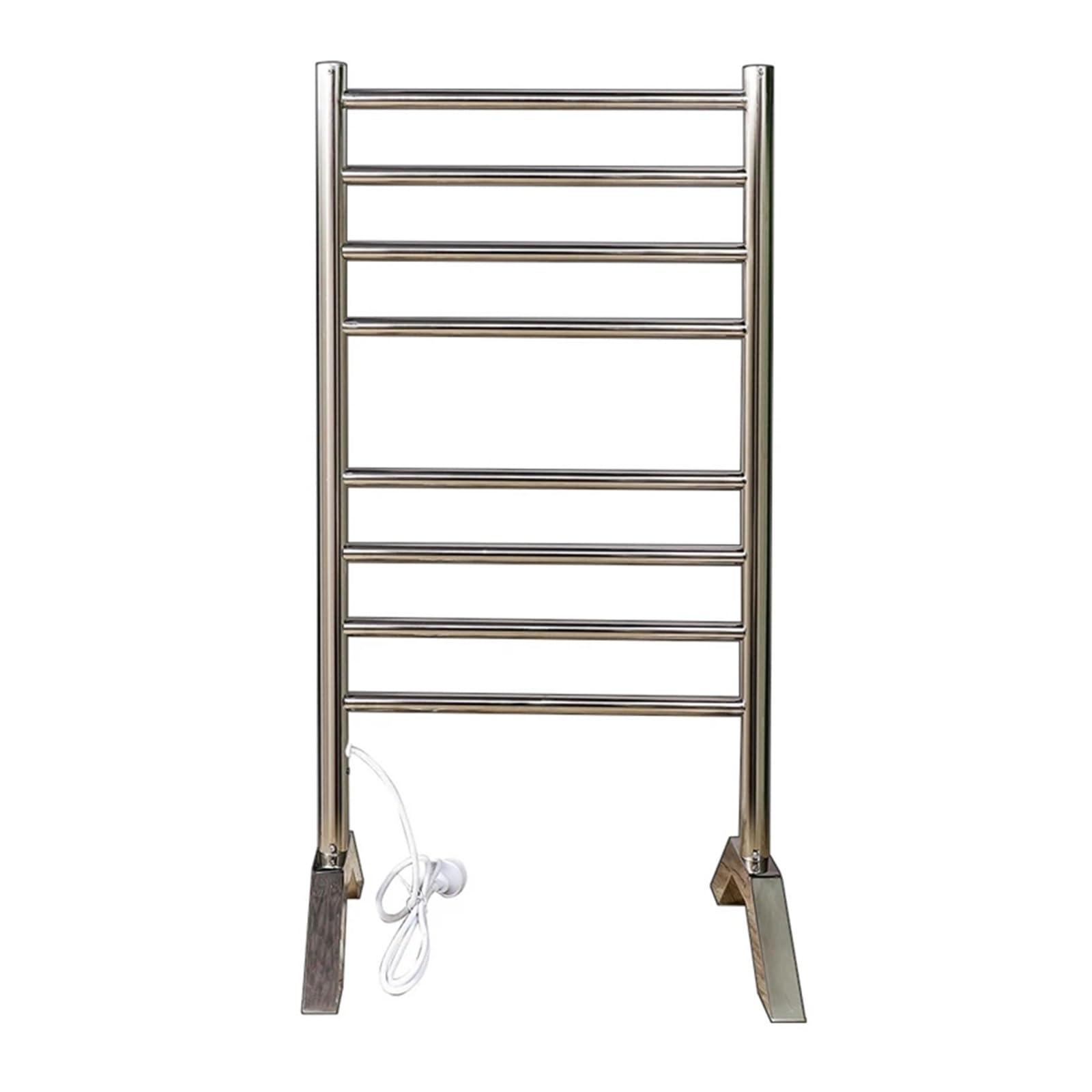 Portasciugamani elettrico da terra in acciaio inox 304 | Ripiano asciugatura asciugamani da bagno, acciaio lucidato(WHITE,110V)