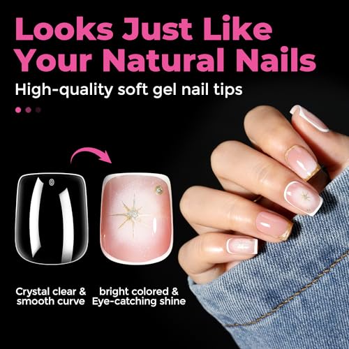 Image of UNA GELLA Extra Short Square Nail Tips XS Short Square Gel Tips 216pcs Press On Nails Full Cover 12 Sizes Clear Fake Nails Extension for Home DIY Nail Salon Soft Gel Tips
