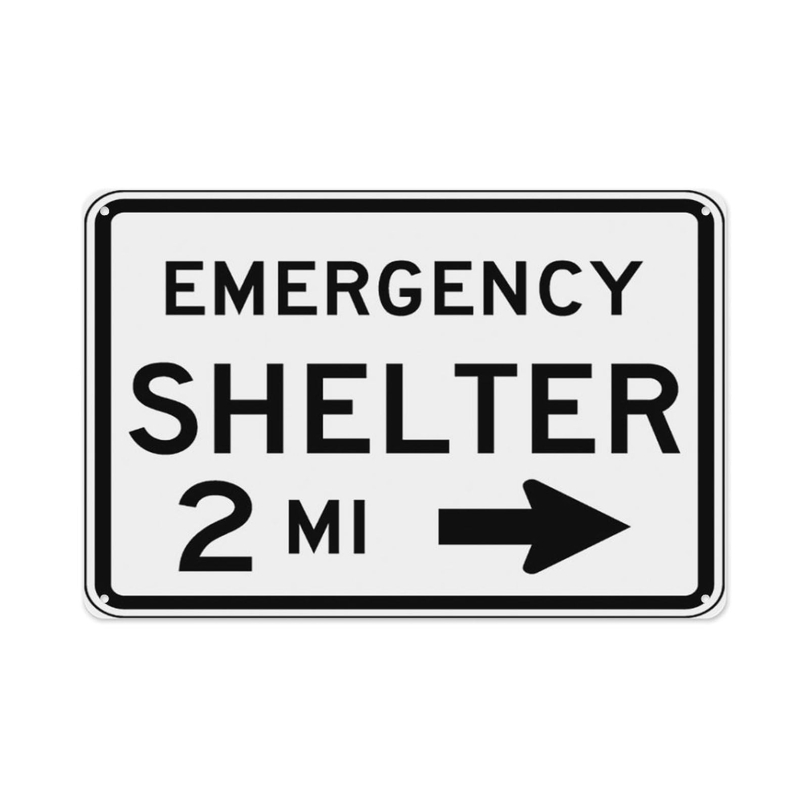 peiyeety Emergency Shelter 2 Mi (Right Arrow) Sign Aluminum Tin Warning Signs For Home Outdoor Garden 12X16 Inches