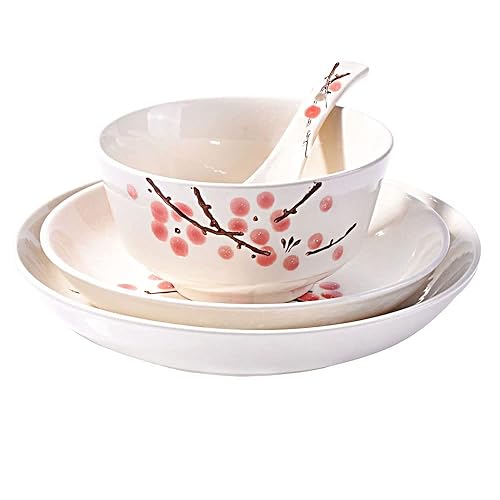 4-Piece Dinnerware Set, Plates, Dish, Bowl, Spoon, Japanese Hand-painted Tableware set Red - Red