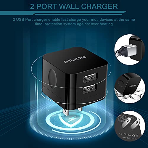 Heywood PT-WC-22 2Pack Usb Wall Chargers, 2.4A Dual Port Fast Charger Block Square Flat Power Ac Adapter Phone Brick Charging Station thumb #4