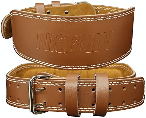 Nicynin Leather Weightlifting Belt, Weight Lifting Belt 4 Inch Wide for Men Women, Gym Lever Belts -Lower Back Support- for Workout, Powerlifting, Squats, Deadlifts, Cross Training (Brown, Medium)