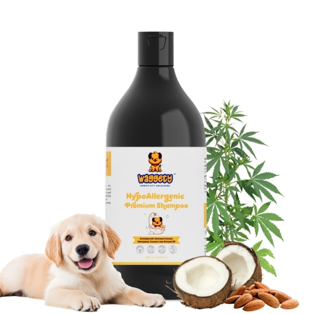 Waggety Hypoallergenic Dog Shampoo | Anti Tick & Flea Formula with Oatmeal Extract, Hempseed, Coconut & Almond Oil | Ideal for Golden Retrievers, Labradors, German Shepherds, Shih Tzus | 500 ml (B0D9M5XKSK) Amazon Price History, Amazon Price Tracker