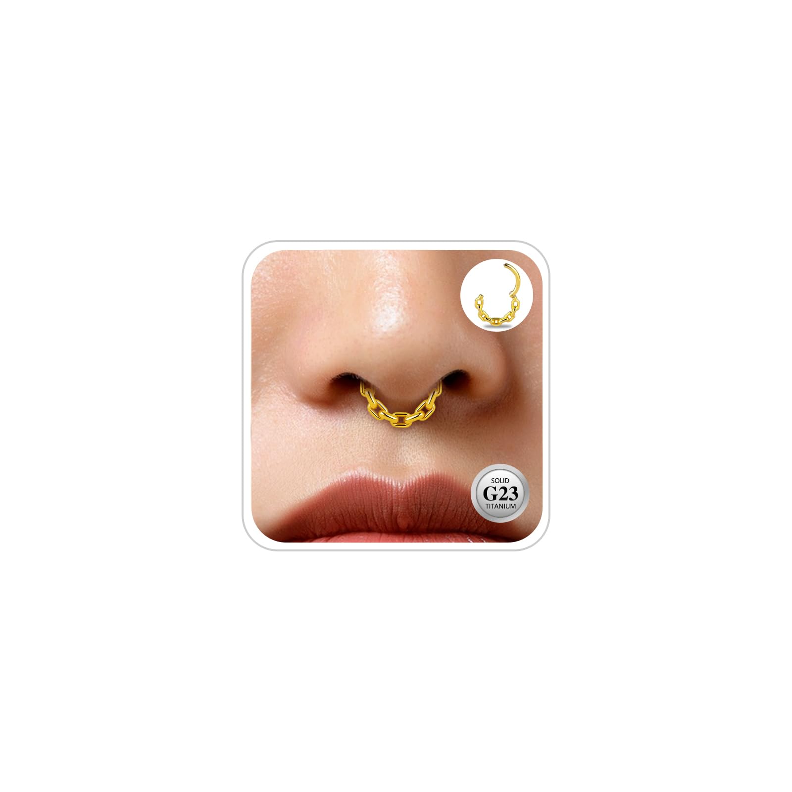 ESHIONER G23 Titan Septum Piercing Daith Nasenringe Gold Kette Clicker Ring Niedlich Klein Hinged Segment Clicker 10MM 16G Daith Piercing Schmuck für Damen Herren