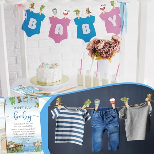 Image of Patelai 321 Pcs Fishing Don't Say Baby Shower Game Supplies for Boys 5 Games Include 250 Activity Cards 1 Don't Say Baby Sign 50 Clothespins 20 Pencils for Price Is Right Prediction Bingo Game Party