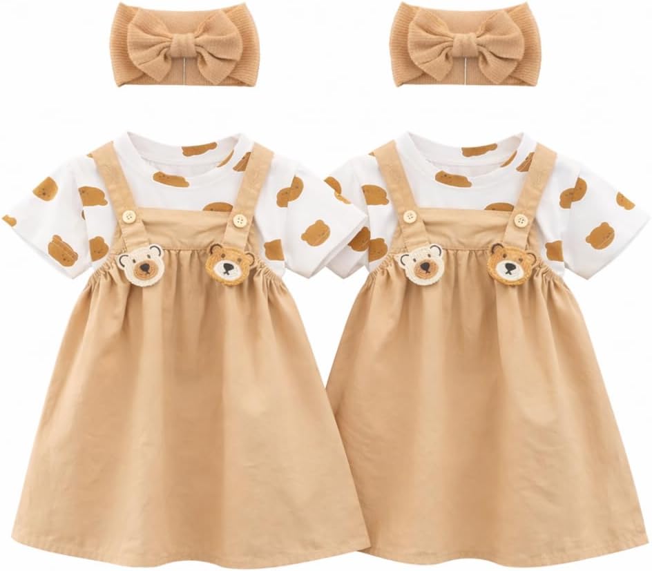 Panther Mama & Kids Twins Baby Girl Outfit Set Cotton,Two - piece Macthing Set for Twins (Girl & Girl)