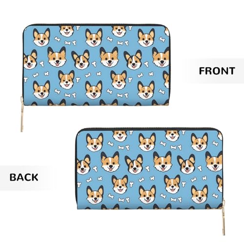 Puppy Corgi Cute Print Wallet Women Men, Long PU Leather Wallets for Women, Cute Womens Travel Wallet Purse Pouch with Zipper Pocket2