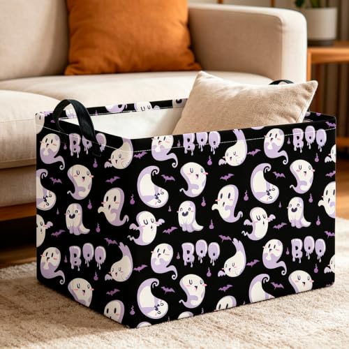 Image of CLOCOR Rectangular Storage Basket,Waterproof Books Box with Handles,Gift Basket(UU Ghost Halloween)