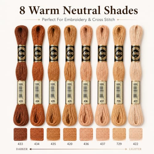 Image of FASHEWELRY 70 Yards Handmade Polyester Embroidery Floss Crewel Cross Stitch Threads 0.5mm 6-Ply Embroidery Thread Bulk for Beginners Adult DIY Sewing Knitting Supplies (Coconut Brown)