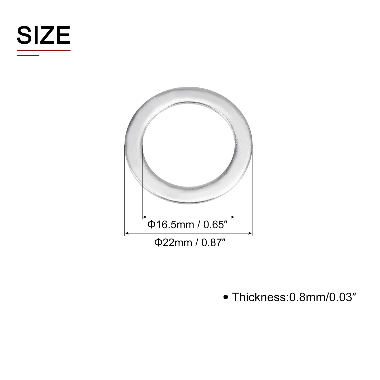 DTGN 16.5mmx22mmx0.8mm(IDxODxT) 304 Stainless Steel Flat Washers, 25Pack, Good for Industrial Machinery, Flat Ring Gaskets - Image 2