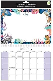 2023 Memo Board Wall Calendar Spiral Bound Hanging Planner Month to View Family Organiser with wire on, wipe - off pen( Tropical Jungle )