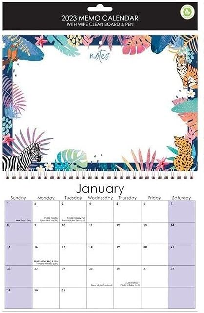 2023 Memo Board Wall Calendar Spiral Bound Hanging Planner Month to View Family Organiser with wire on, wipe - off pen( Tropical Jungle )