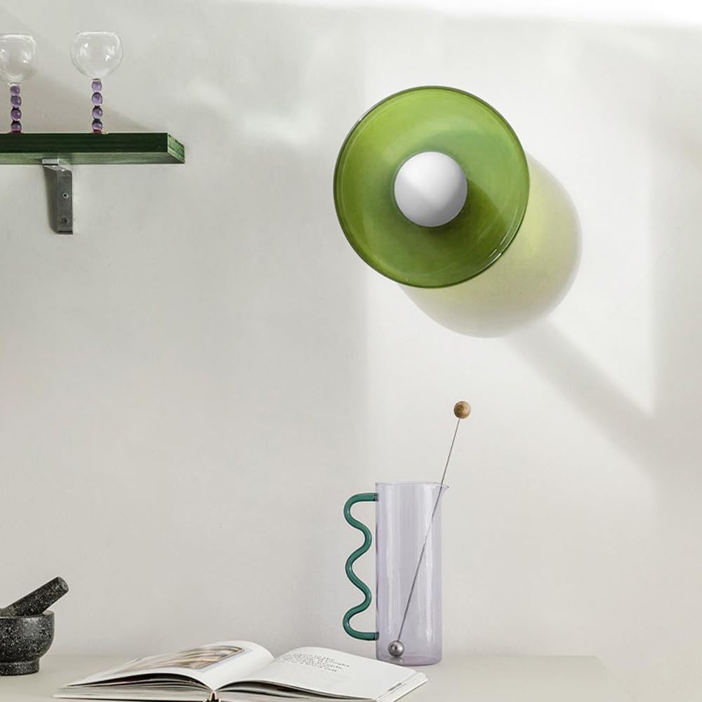 ISCBAFYX Kinkiety Kinkiety Dania Mid Century Green Glass sufitowa do montażu półpodtynkowego z mleczną kulą Kinkiet Oprawy oświetleniowe do przedpokoju Okrągły kinkiet przy łóżku (zielony)