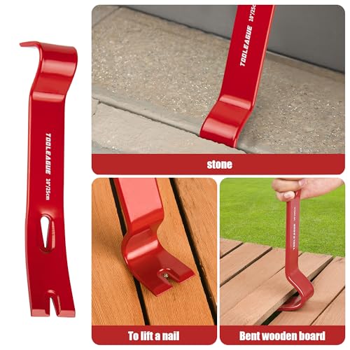 Image of TOOLEAGUE 4 Pcs Pry Bar Set, Utility Wonder Crowbar,Woodworking Tools | 12 inch & 8 inch Cats Paw Nail Puller,10 inch Flat Claw Pry Bar,8-inch End Cutting Plier for Prying, Scraping, Lifting, Pulling