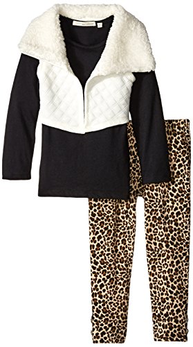 Self Esteem Little Girls' Quilted Vest with Faux Fur Collar Jersey Tunic Leg Set