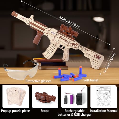Vatos 1302A Wooden Gun Puzzles, 3D Wooden Puzzles Gun For Adult With Foam Soft Bullet thumb #6
