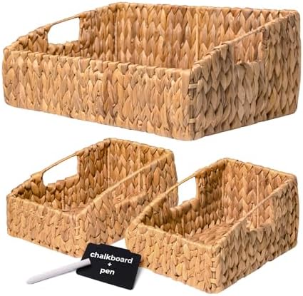KOKODO Rectangular Wicker Storage Baskets for Shelves, Set of 3 W...