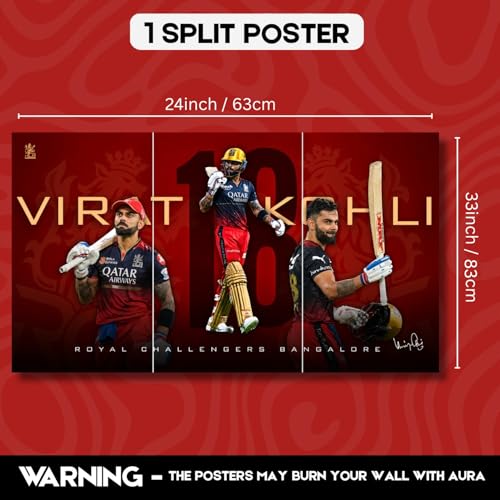 Image of Virat Kohli Gift Merchandise | 10 Premium Posters, 13 Stickers, 12 Photocards & 1 Split Poster | Aesthetic Virat Kohli Merchandise Gift Set for Cricket Fans | Posters Combo Pack for Room Decor