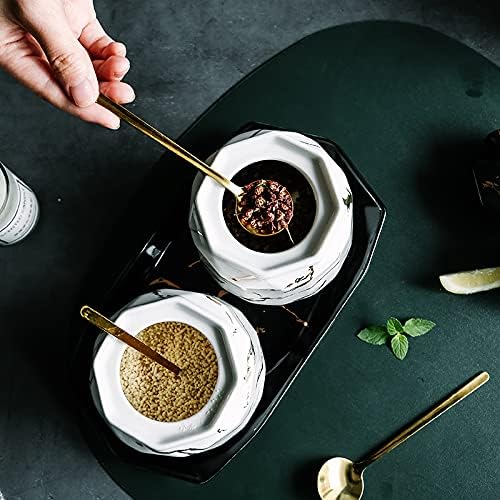 Seasoning jar Set with lid Ceramic Seasoning Pot Set Salt Shaker Marble Oil Pot Seasoning Box Salt Sugar Pepper Seasoning Box Jar Used in Sugar Bowl to Supply Tea, Coffee, Spices F