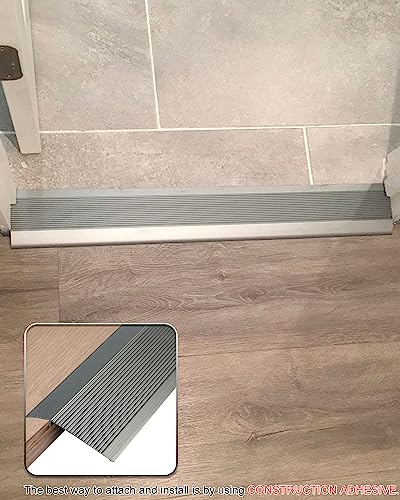 Hrokz 4 Inch Floor Transition Strip Threshold Ramp Aluminum, 36'' Thresholds Reducer For Doorways Wheelchair Tile Wood Floors, Extra Wide Metal Grey Entry Door Edge Trim Flute #TOP4