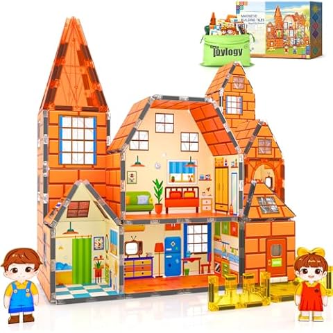 Magnetic Tiles-Doll House with Magnets for Kids Playhouse Tiles Edition Double Sided, Kids Toys Magnetic Blocks for Boys Girls Age 3-4 4-5 6-8, Stem Sensory Toys for Classroom Must Haves Building Toys Cover