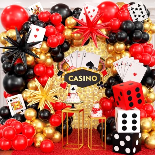 Image of 204Pcs Casino Balloon Garland Arch Kit - Casino Theme Party Decorations with Dice Boxes Large Poker Cards Party Balloons for Birthday Game Night Las Vegas Casino Night Theme Party Decorations